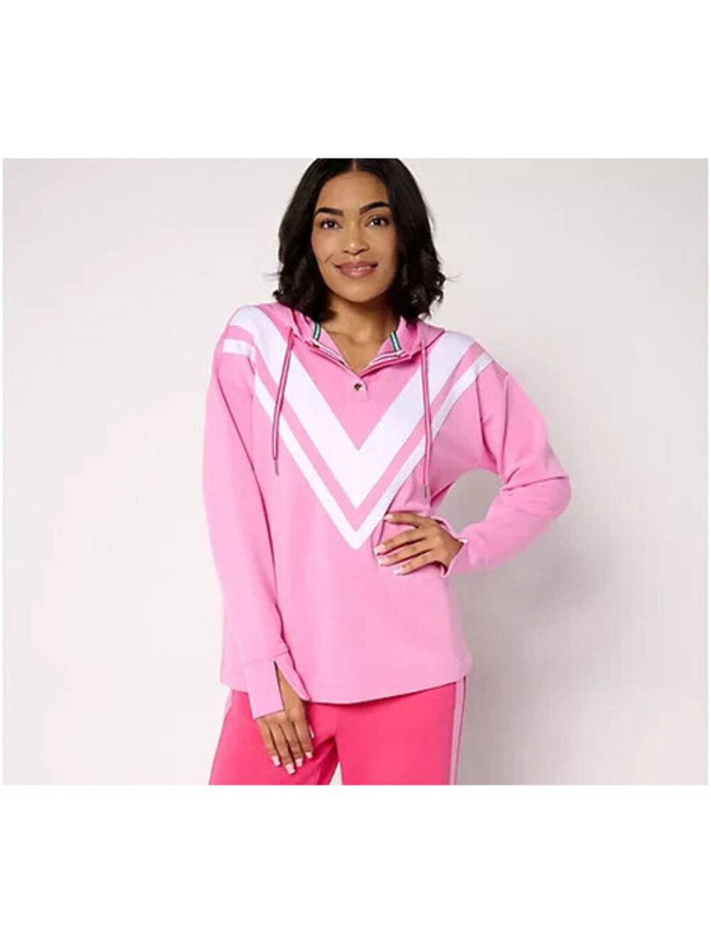 Isaac Mizrahi Livel Clubhouse Scuba Knit Pullover Hoodie Cotton Candy, L {#138-R
